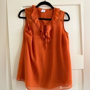 CAbi Orange Ruffle Tie-Neck Sleeveless Blouse
